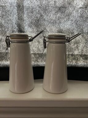 Source Unknown White Ceramic Flip-Top Canister Pair